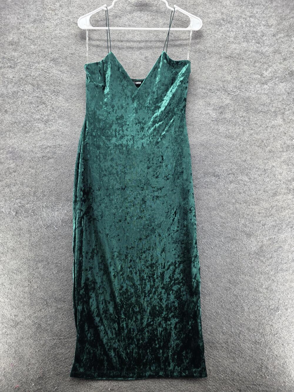 Fashion Nova Dress Womens XL Green Velvet Slip Midi V-Neck Strappy Polyester